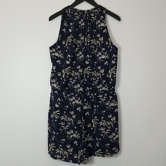 LOFT Floral Print Sleeveless Tie Front Blue Romper - Picture 9 of 14